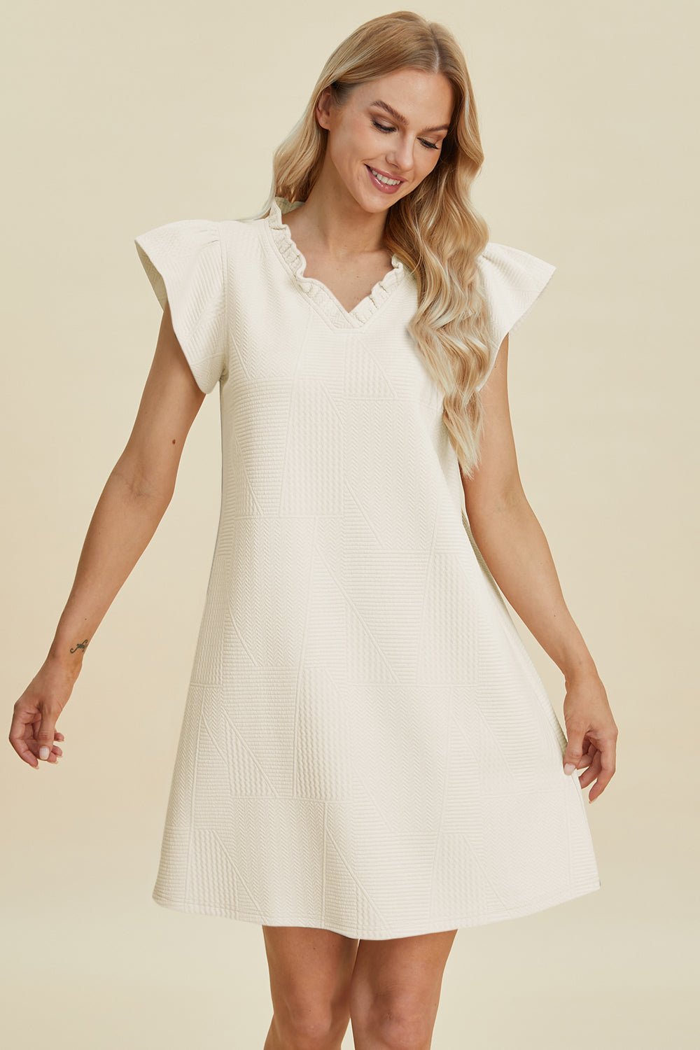 Buy Full Size Ruffled V-Neck Cap Sleeve Dress by Faz