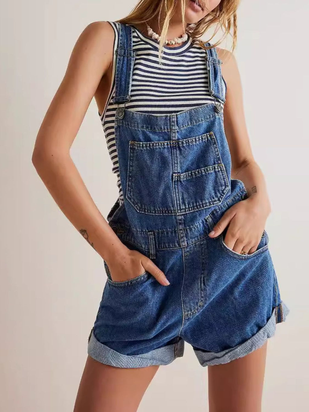 Buy Wide Strap Square Neck Denim Overalls by Faz