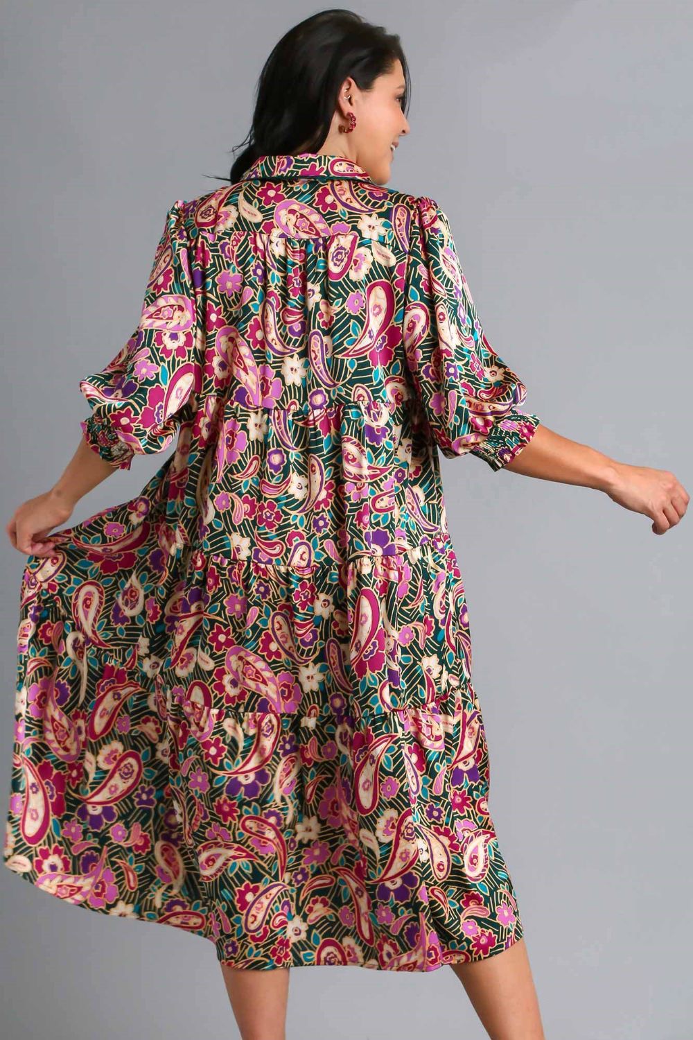 Buy Full Size Paisley Print Satin Tiered Midi Dress Plus Size by Faz