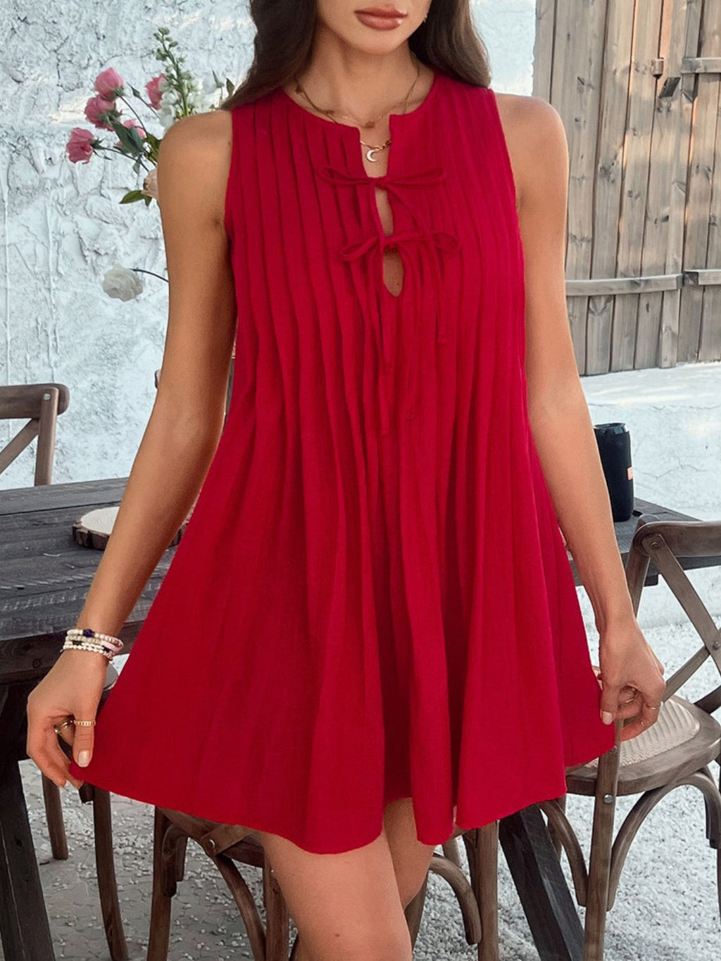 Buy Devine Pleated Sleeveless Mini Dress by Faz
