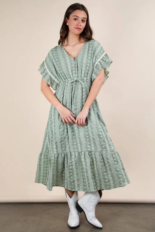 Buy Embroidered Boho Ruffled Midi Dress by Faz