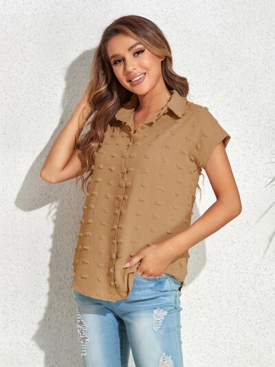 Buy Swiss Dot Button Up Cap Sleeve Shirt by J@T@M