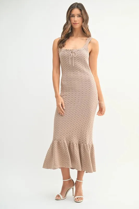 Buy Ruffled Hem Sleeveless Crochet Knit Midi Dress by Faz