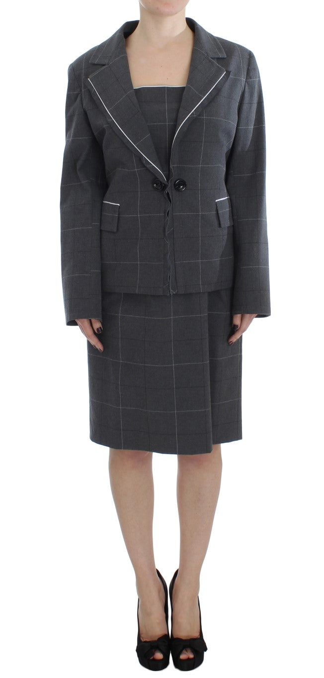 Buy Elegant Gray Checkered Sheath Suit Set by BENCIVENGA