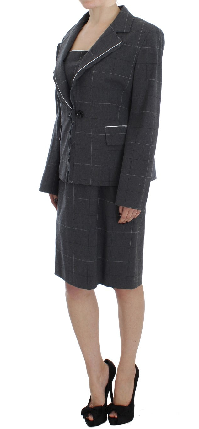 Buy Elegant Gray Checkered Sheath Suit Set by BENCIVENGA