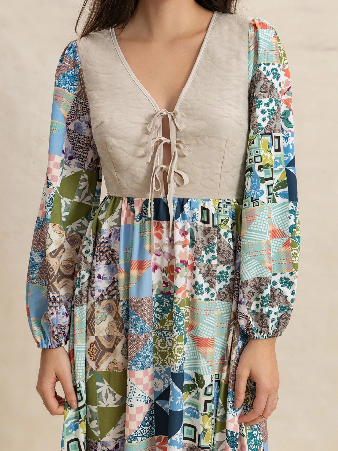 Buy Tied Front Printed Long Sleeve Maxi Dress by Faz