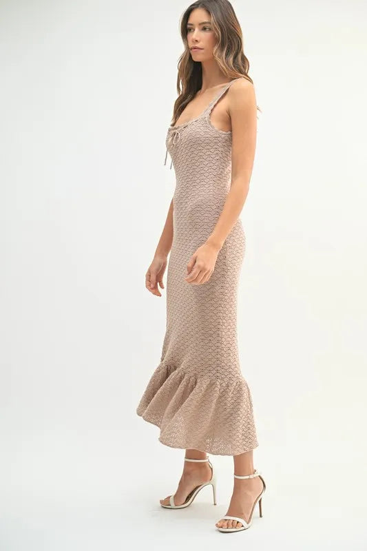 Buy Ruffled Hem Sleeveless Crochet Knit Midi Dress by Faz