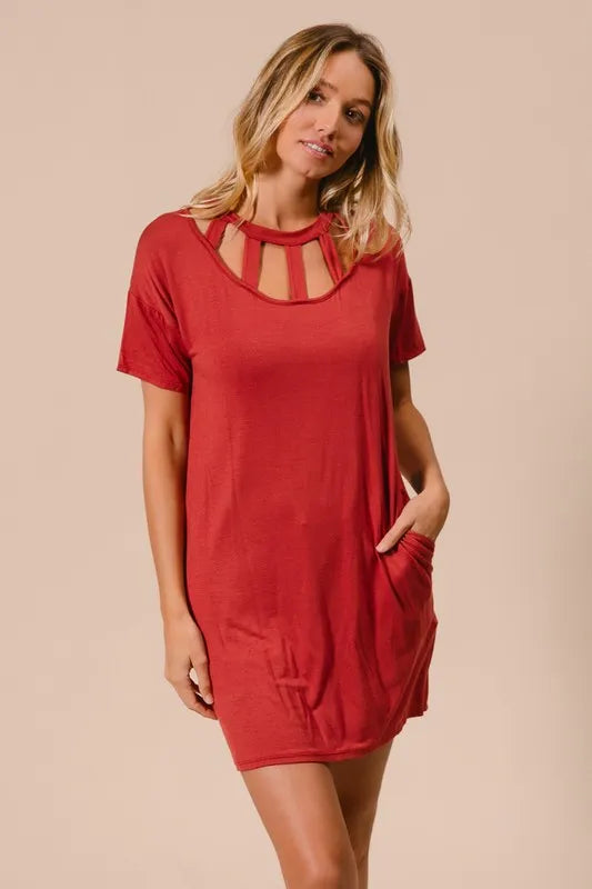 Buy Front Cutout Mini Tee Dress with Pockets by Faz