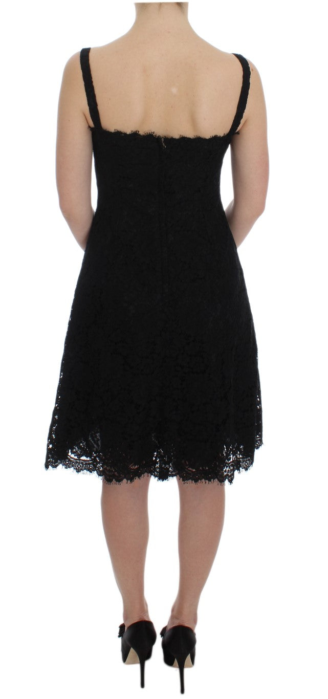 Buy Elegant Black Floral Lace Knee-Length Dress by Dolce & Gabbana