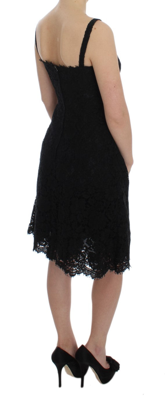 Buy Elegant Black Floral Lace Knee-Length Dress by Dolce & Gabbana