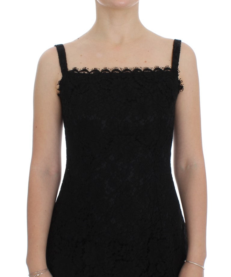 Buy Elegant Black Floral Lace Knee-Length Dress by Dolce & Gabbana