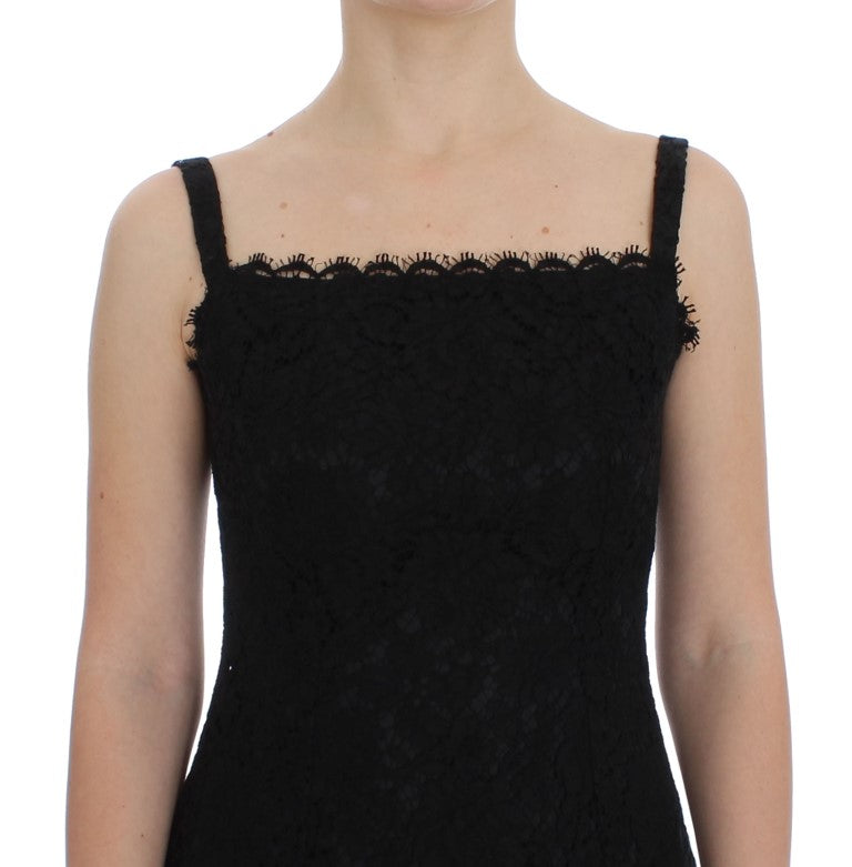 Buy Elegant Black Floral Lace Knee-Length Dress by Dolce & Gabbana