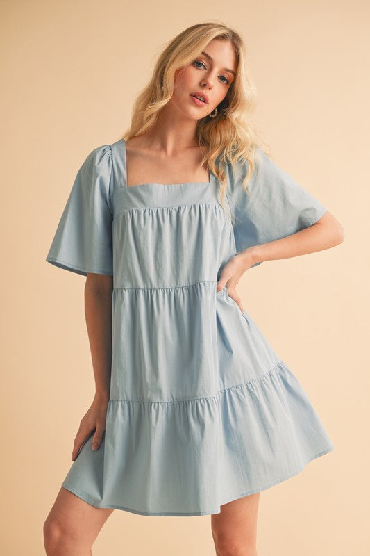 Buy Square Neck Half Sleeve Tiered Dress by Faz