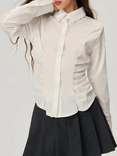 Buy Ruched Button Down Long Sleeve Shirt by Y@X@N@H