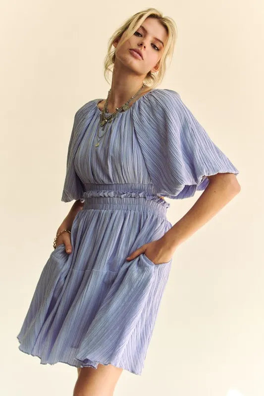 Buy Back Button Puff Sleeve Mini Dress by Faz