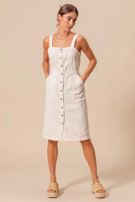 Button Down Pocket Front Pinafore Dress