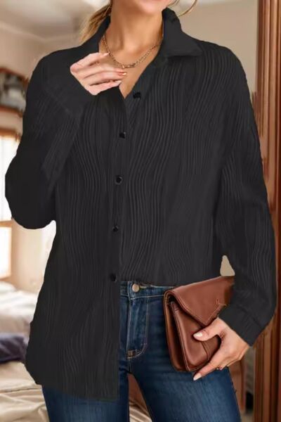 Buy Textured Collared Neck Long Sleeve Shirt by Y@Z@Y