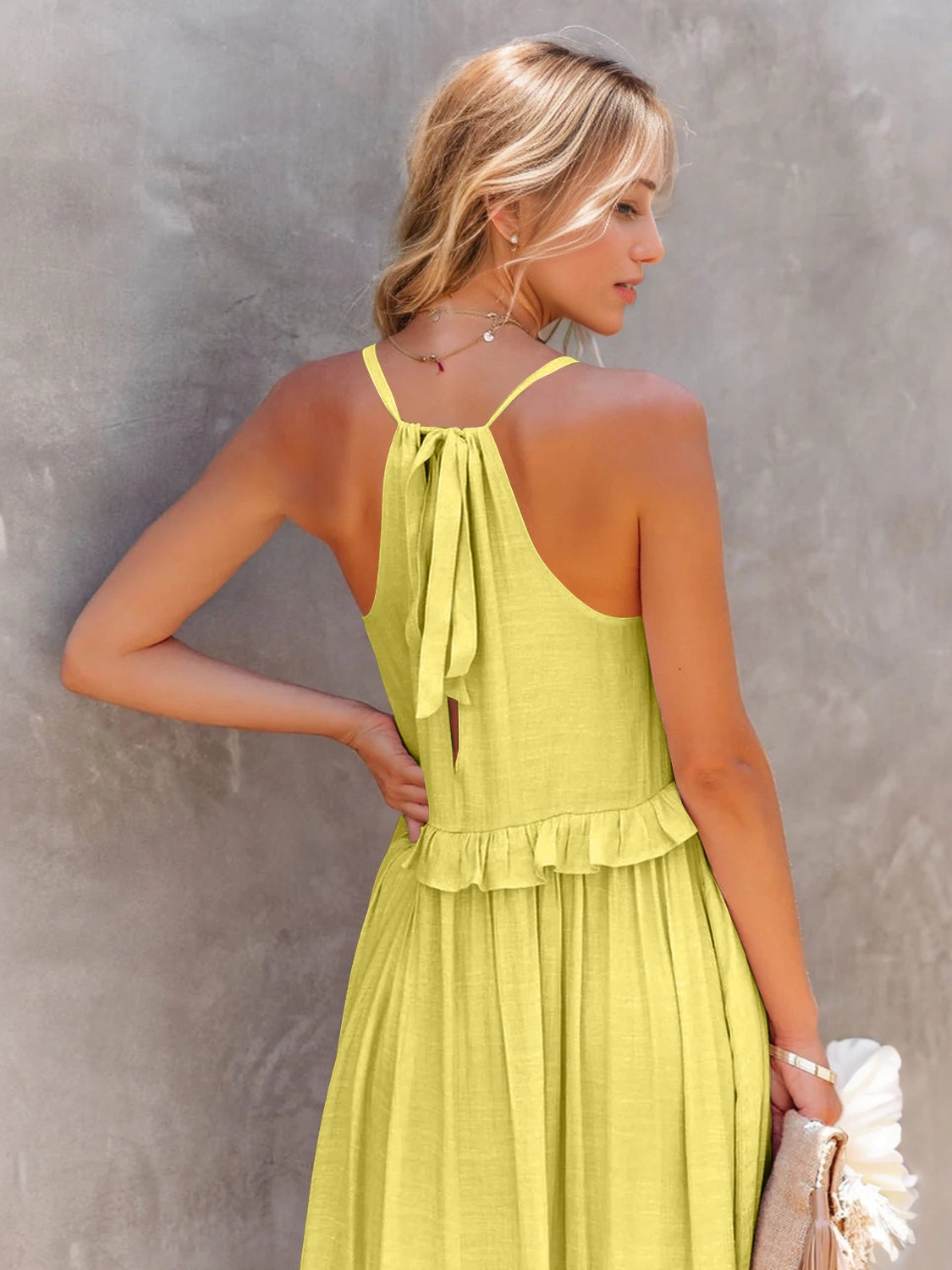 Buy Ruffled Sleeveless Tiered Maxi Dress with Pockets by Faz