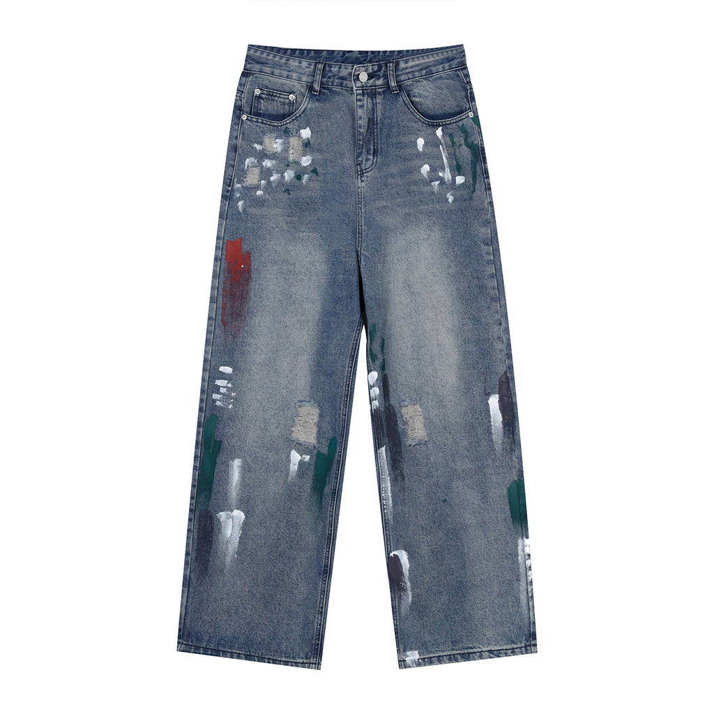 Buy Washed Distressed Wide-Leg Jeans by Faz