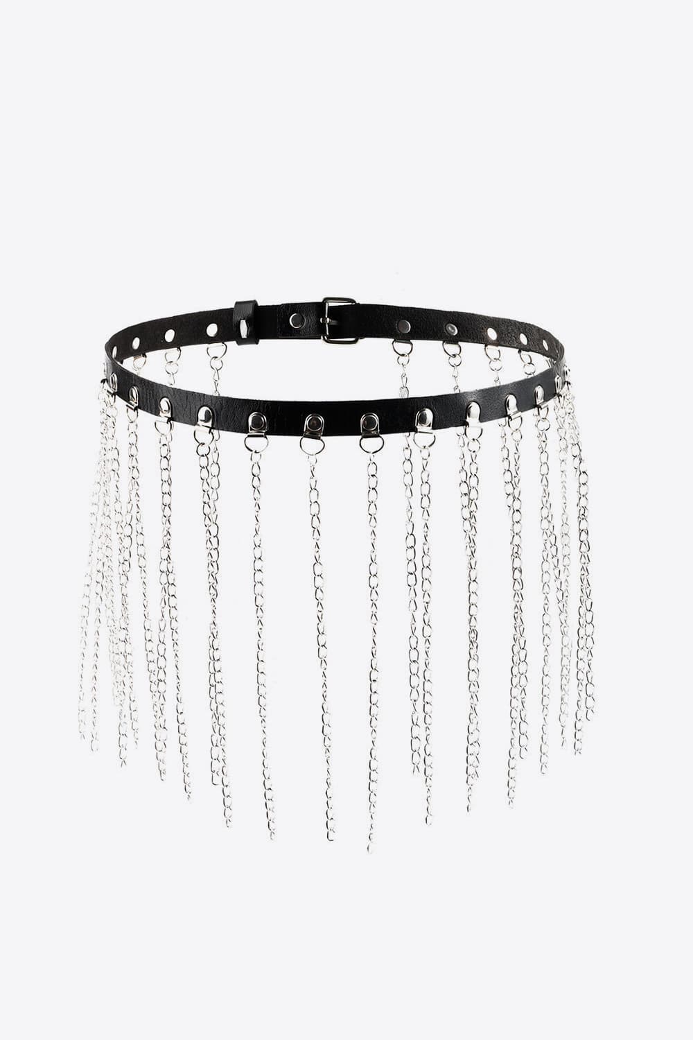 Buy Fringed Chain PU Leather Belt by Faz
