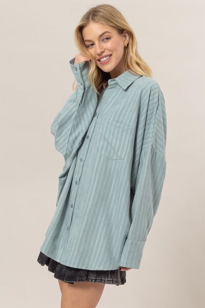 Buy Stripe Button Down Long Sleeve Oversized Shirt by HYFVE