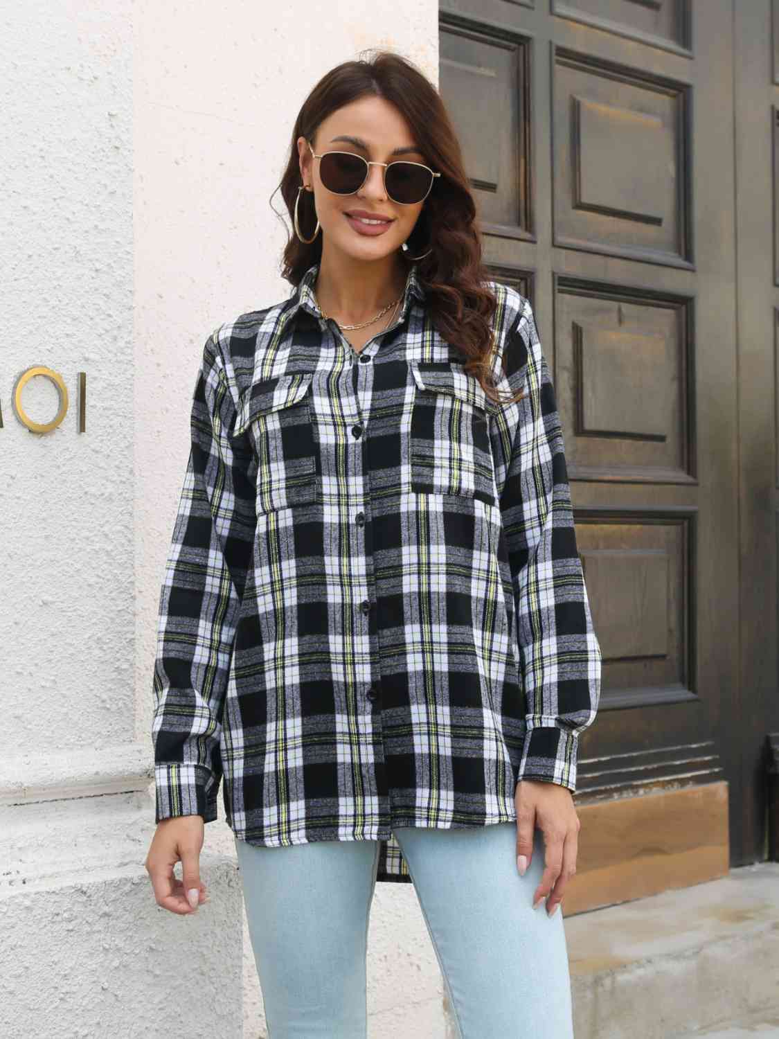 Buy Plaid Collared Neck Buttoned Shirt with Pockets by B&S