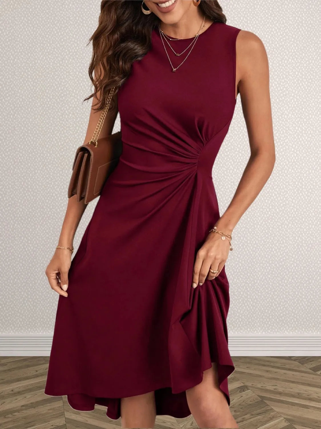 Buy Ruched Round Neck Sleeveless Dress by Faz
