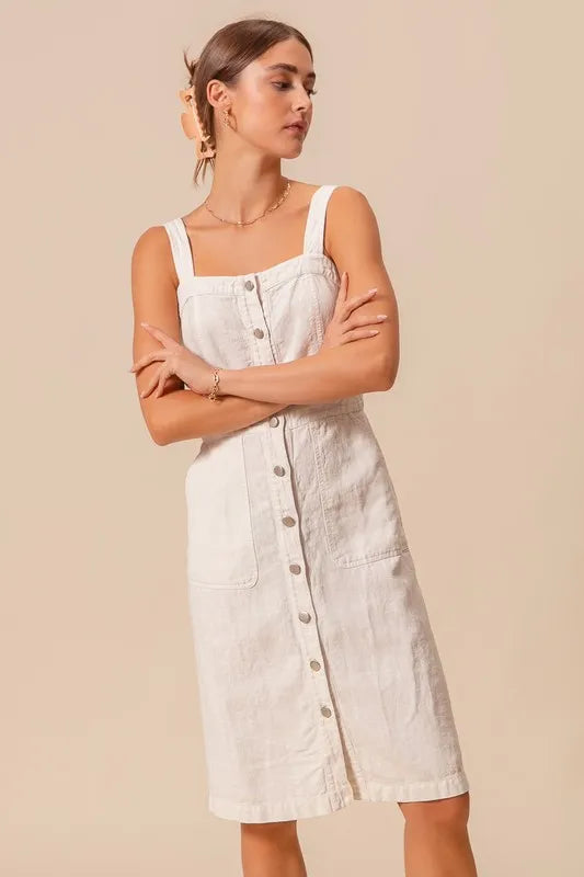 Buy Button Down Pocket Front Pinafore Dress by Faz