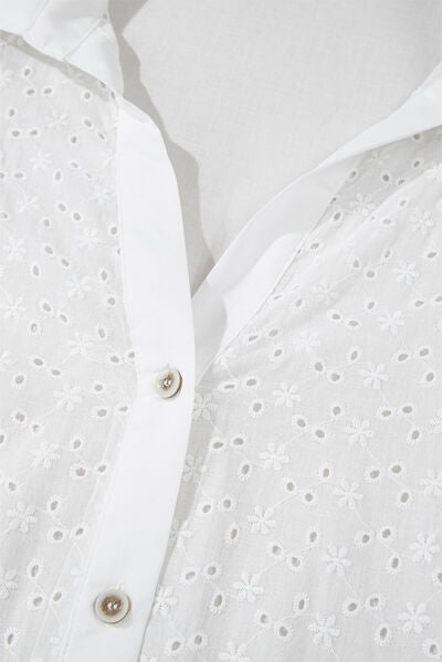 Buy Embroidered Eyelet Collared Neck Long Sleeve Shirt by SYNZ