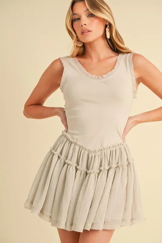 Frill Sleeveless Drop Waist Mini Dress