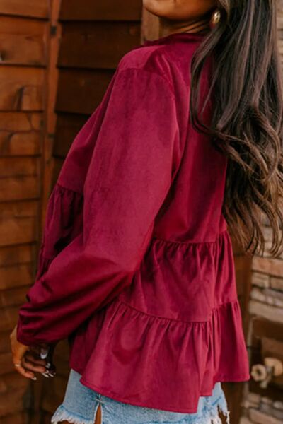 Buy Peplum Round Neck Long Sleeve Shirt by SYNZ