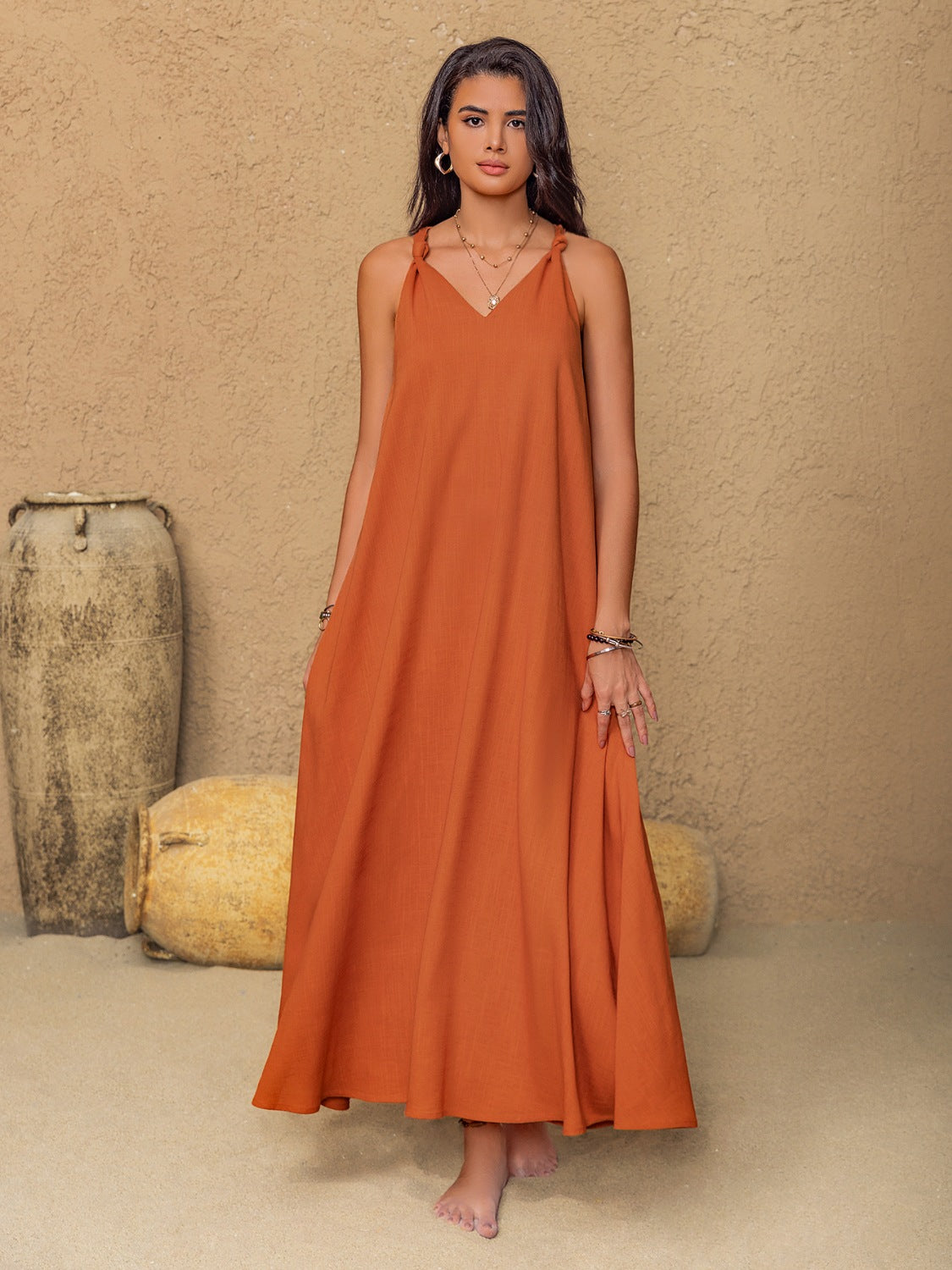 Buy Ruched Twisted Back Sleeveless Maxi Cami Dress by Faz