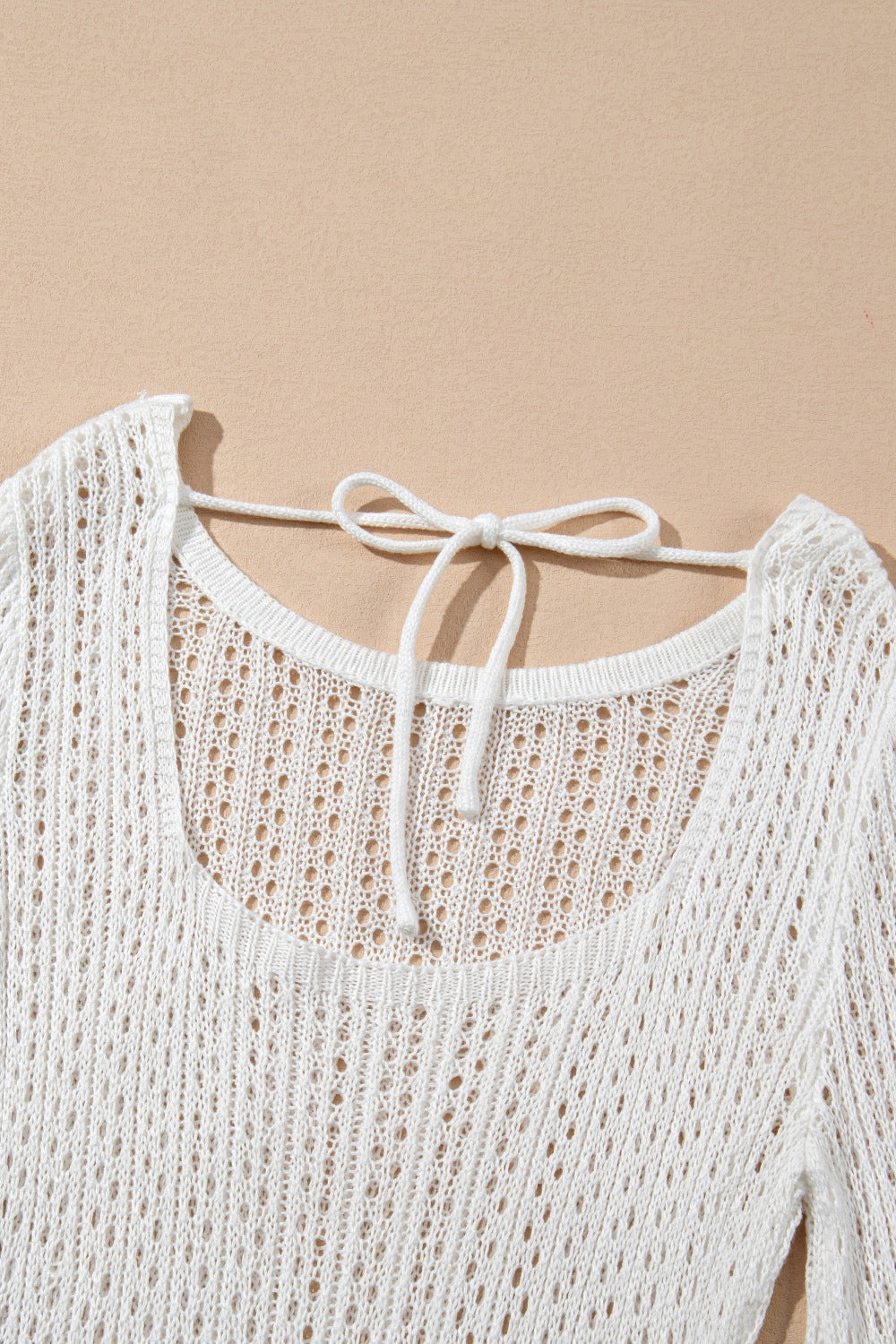 Buy Hollow Out Bell Sleeve Drawstring Knit Cover Up Dress by Faz