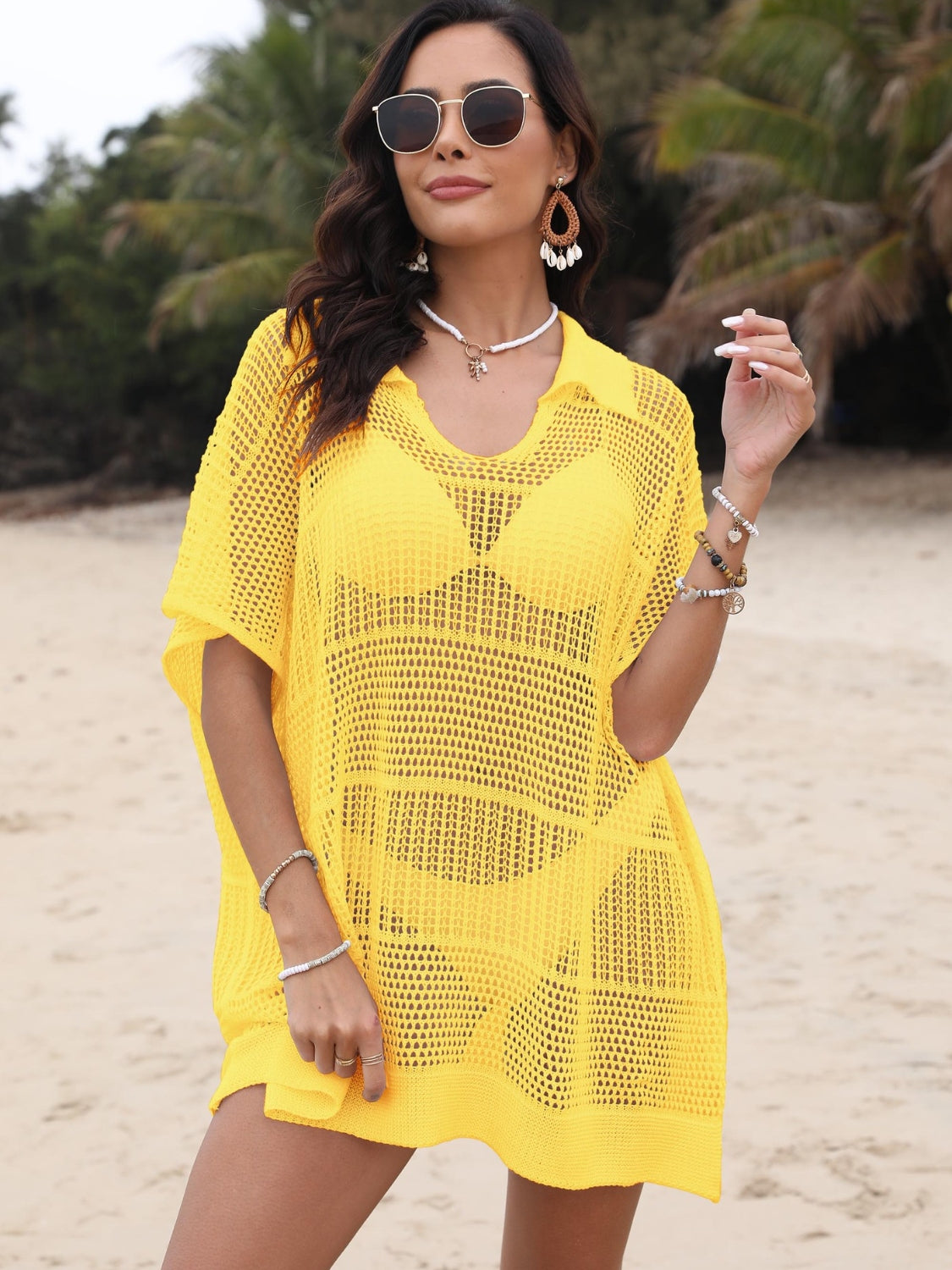 Buy Hollow Out Collared Neck Cover-Up by Faz