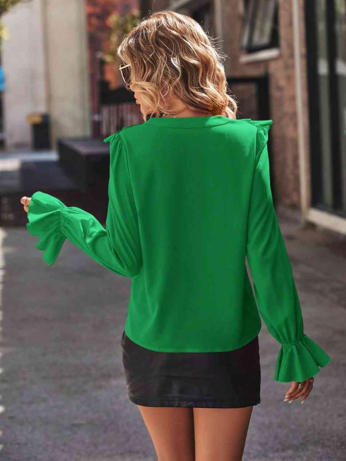 Buy Ruffled V-Neck Flounce Sleeve Shirt by A@X@E