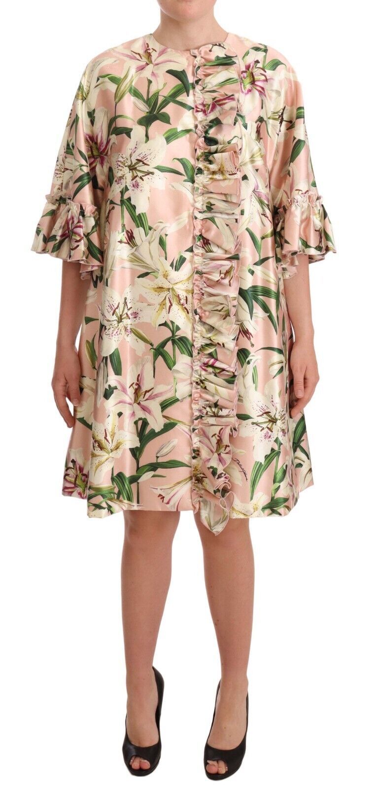 Buy Elegant Floral Ruffled Silk Long Coat by Dolce & Gabbana