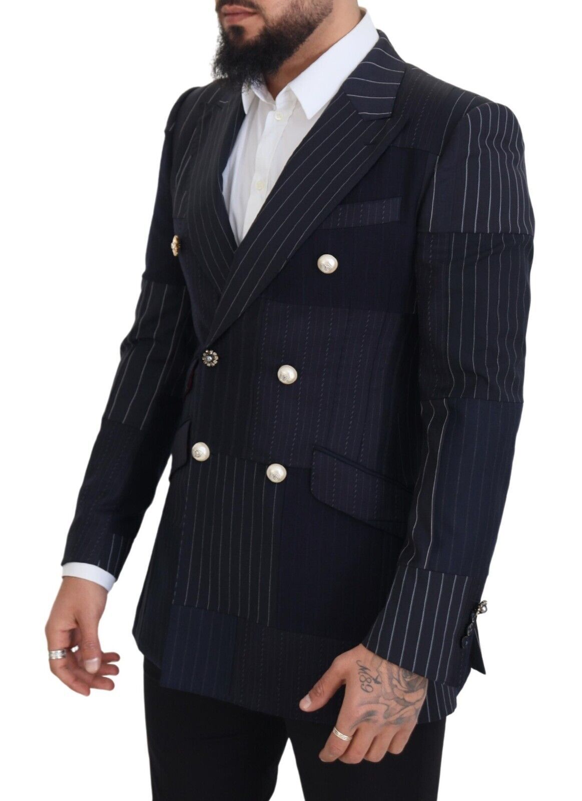 Navy Blue Double Breasted Slim Fit Blazer