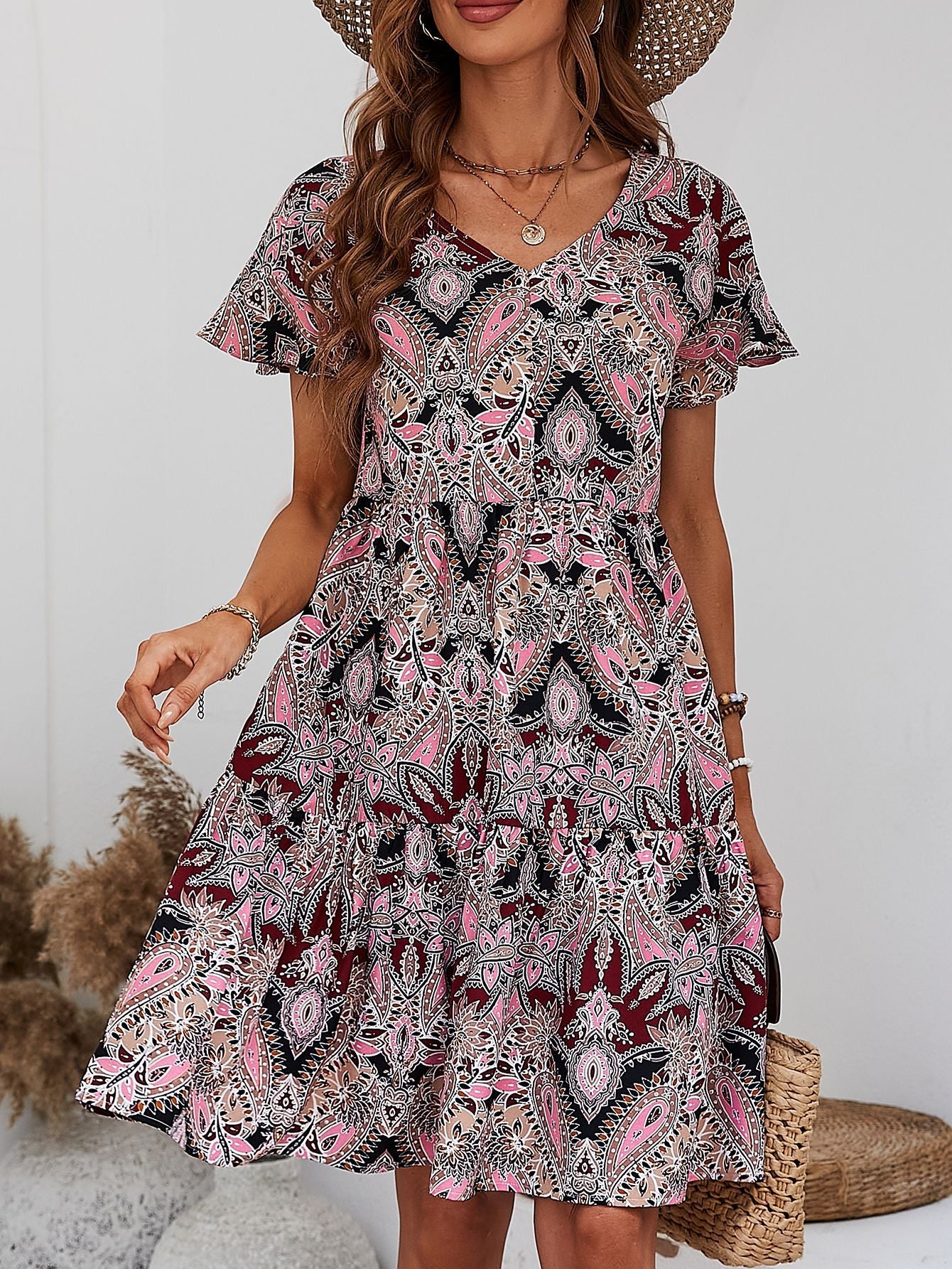 Buy Printed V-Neck Tiered Dress by Faz