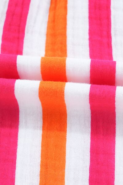 Buy Striped Notched Flounce Sleeve Blouse by SYNZ