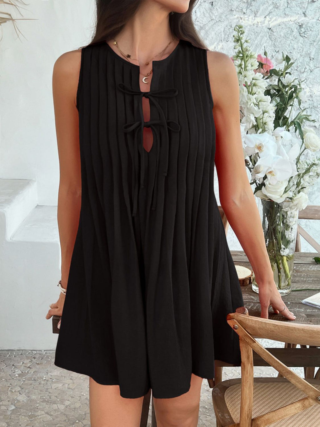 Buy Devine Pleated Sleeveless Mini Dress by Faz