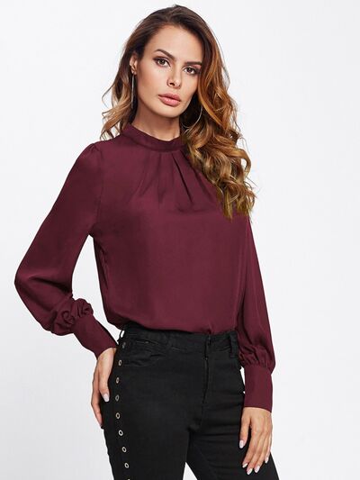 Buy Mock Neck Lantern Sleeve Shirt by D&Y