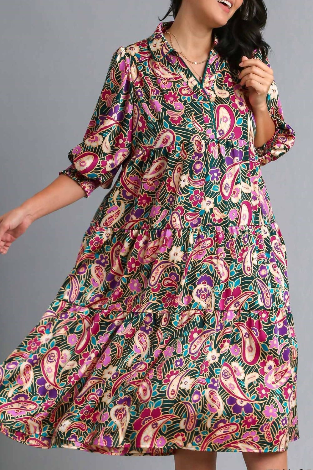 Buy Full Size Paisley Print Satin Tiered Midi Dress Plus Size by Faz