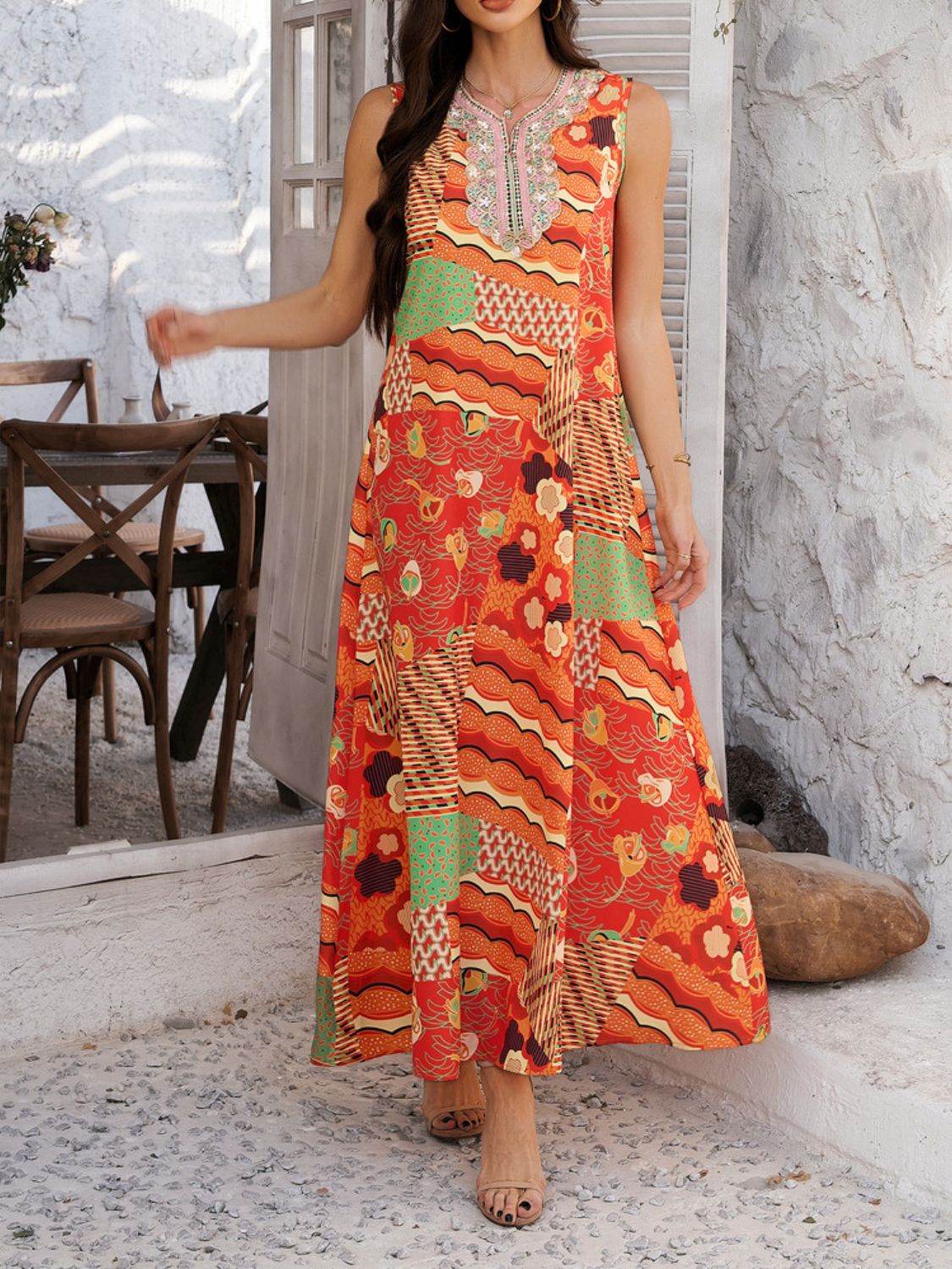 Buy Printed Sleeveless Maxi Dress by Faz