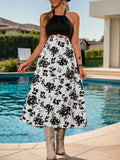 Buy Backless Printed Halter Neck Midi Dress by Faz