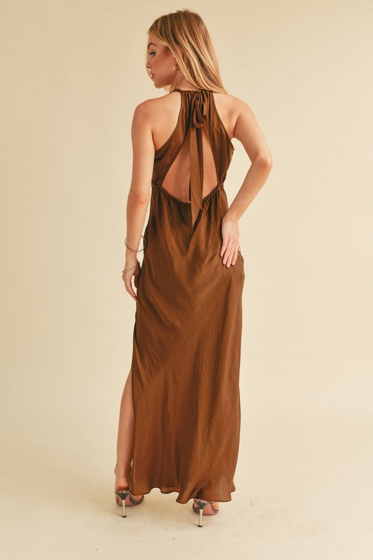 Buy Ruched Side Slit Cutout Back Maxi Cami Dress by Faz