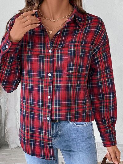 Buy Plaid Button Up Long Sleeve Shirt by Perfee