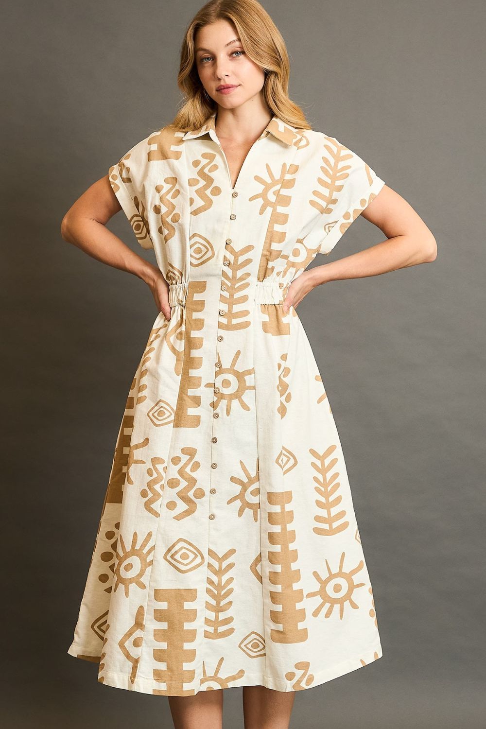 Buy Full Size Abstract Print Elastic Waist Midi Dress Plus Size by Faz