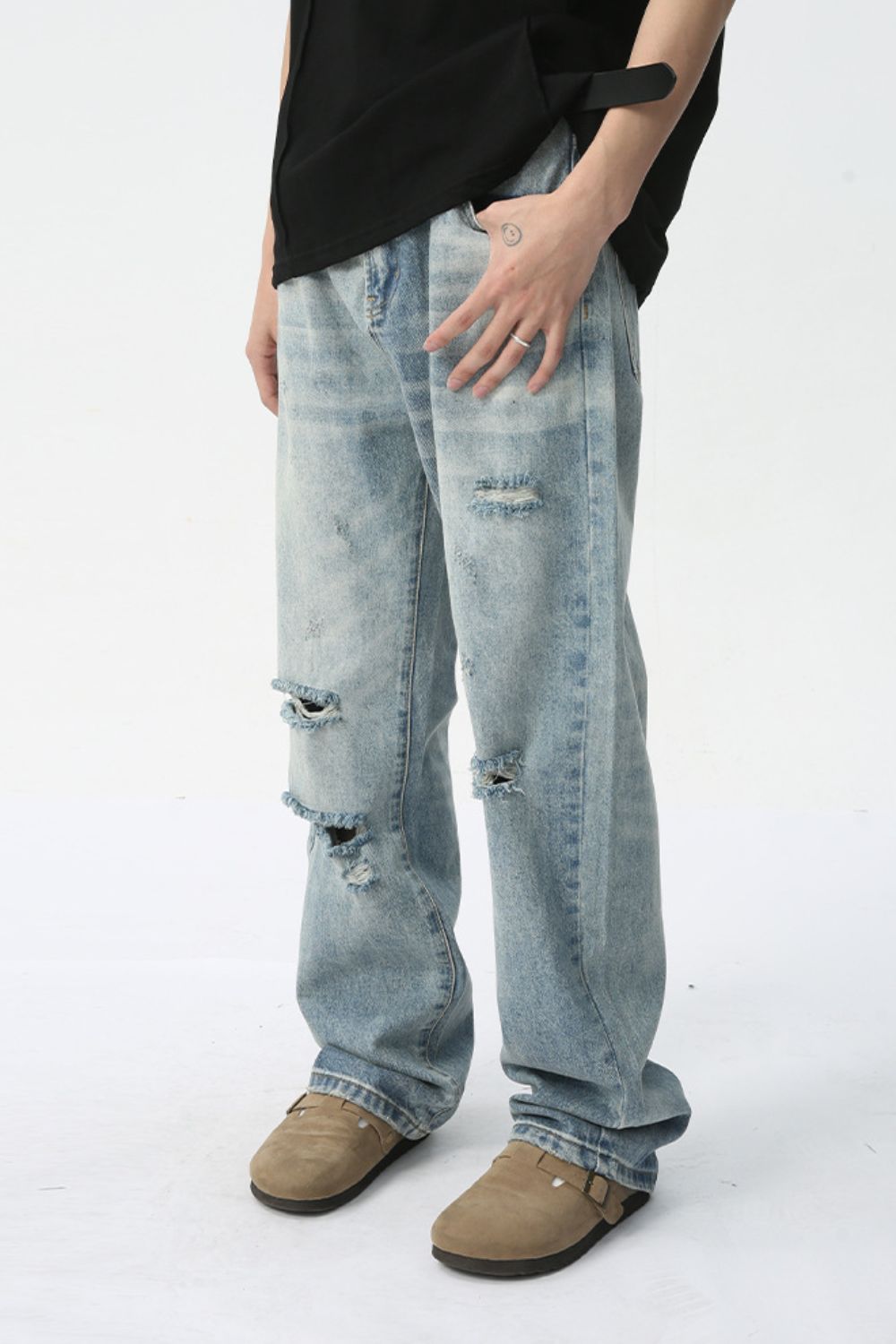 Buy Distressed Wide Leg Jeans by Faz