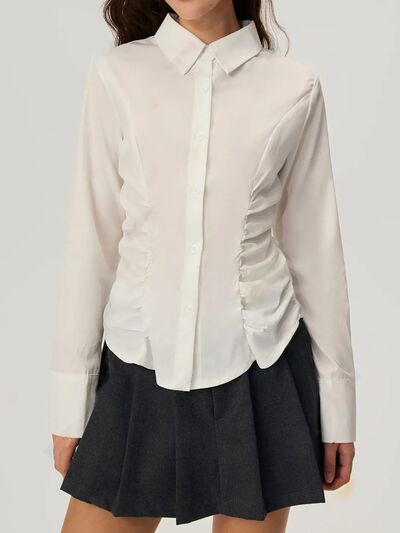 Buy Ruched Button Down Long Sleeve Shirt by Y@X@N@H
