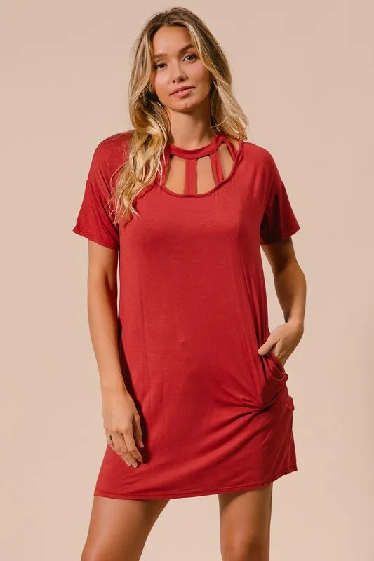 Buy Front Cutout Mini Tee Dress with Pockets by Faz